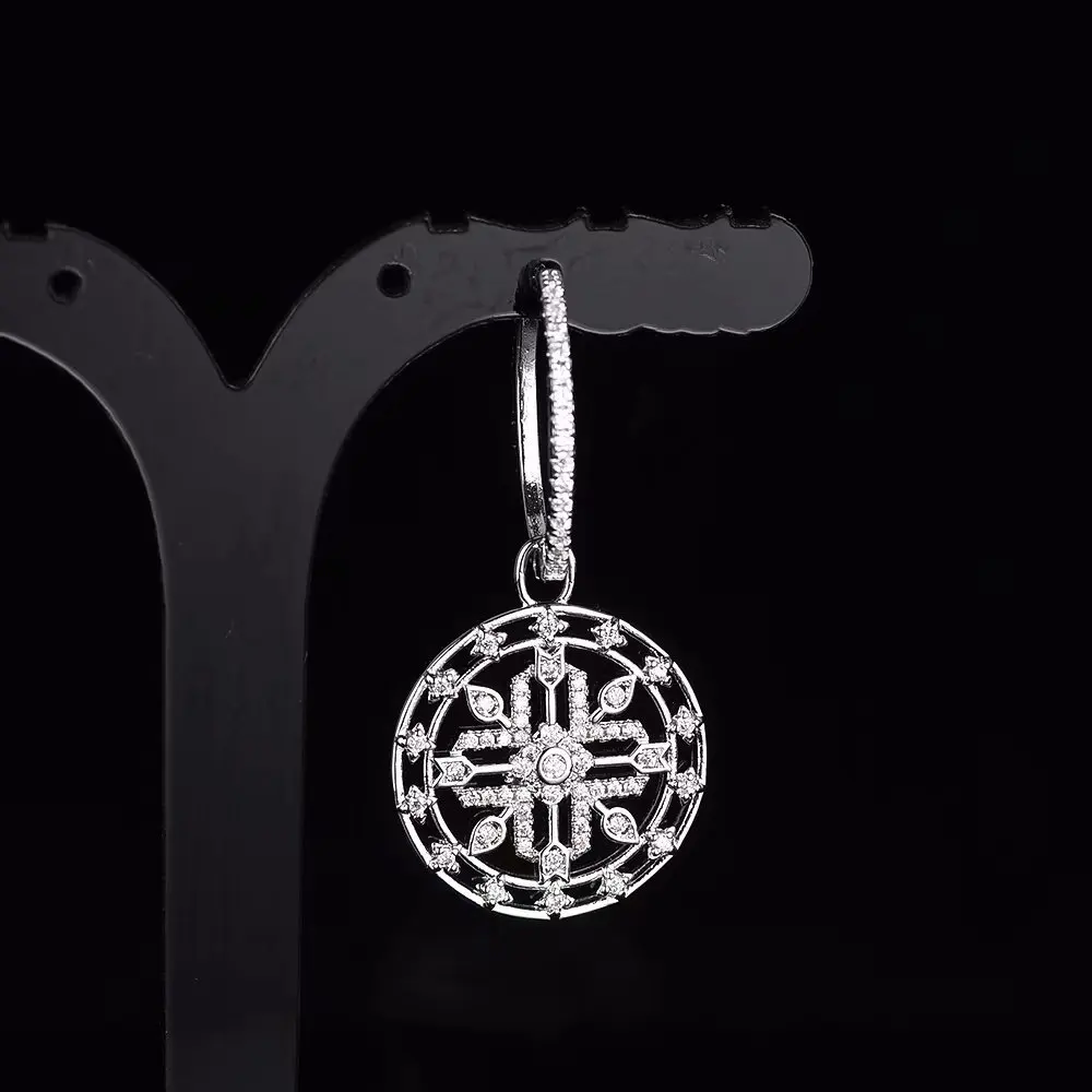 

New Arrival Mandala Power Drop Single Earrings Round AAA Zircons Silver Women Monaco Earrings Jewelry pendientes mujer moda 2019