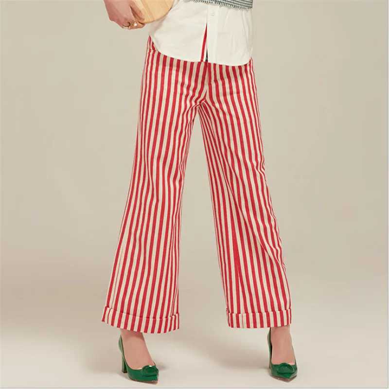red and white striped trousers