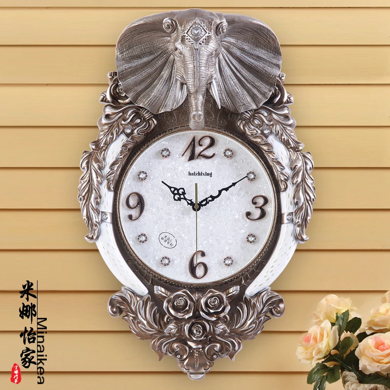 Elephant Wall Clock Retro Mute Quartz Pendulum Clock Garden Wall Clocks B  