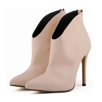 

Matt Leather High Heels Back Zip Pointed Toe Ankle Women Boots Sexy Ladies Dinner Party Shoes Botas Plus Size W818