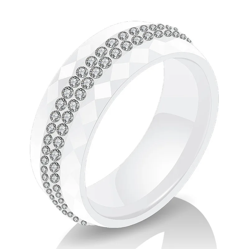 ZORCVENS 8 мм широкий черный и белый 2 ряда AB Кристалл керамическое женское кольцо для помолвки обещание обручальное кольцо Подарки для женщин - Цвет основного камня: 13384