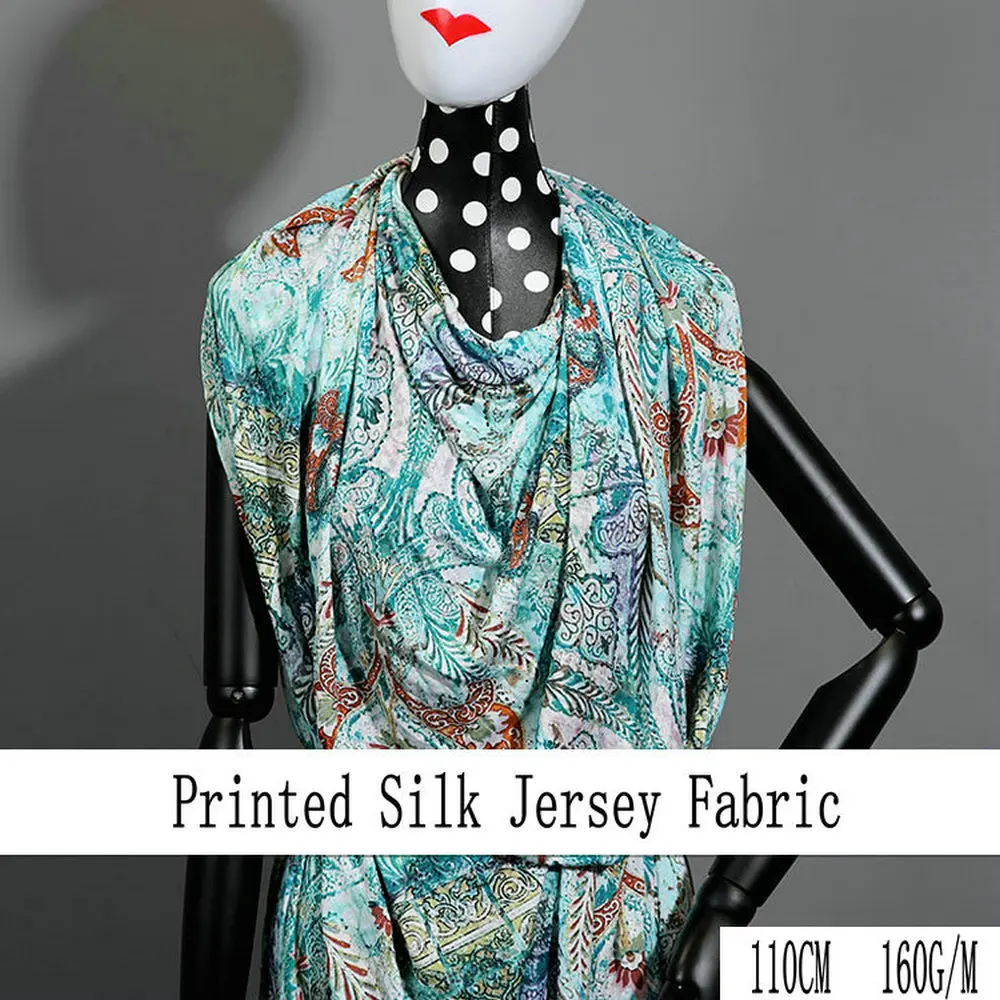 

Free Shipping 100% Pure Silk Printed Knitted Jersey Fabric For Shirt Or Dress