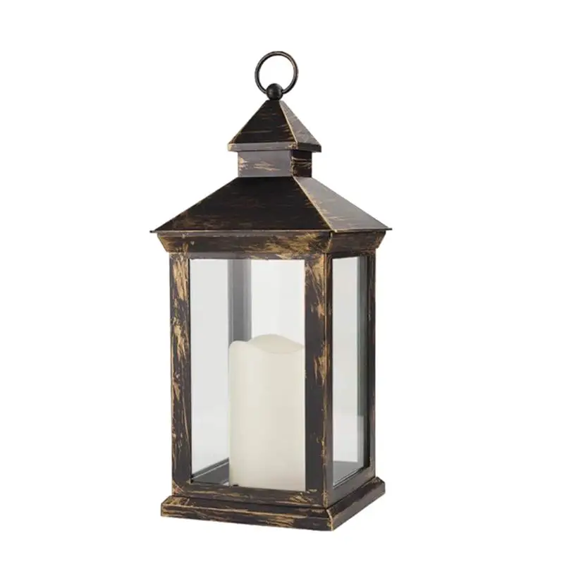 Vintage Decorative Lantern With LED Candle Solar Powered Outdoor Garden Light Hanging Candle Lantern