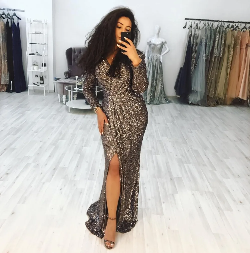 

Elegant Women Formal Gala Dress Plus Size Arabic Muslim Mermaid Long Sleeve Evening Prom Dresses Gown Long 2019
