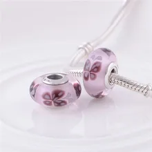 Подходит для браслетов Pandora розовый Поцелуй бабочки муранские стеклянные бусины стерлингового серебра 925 амулеты