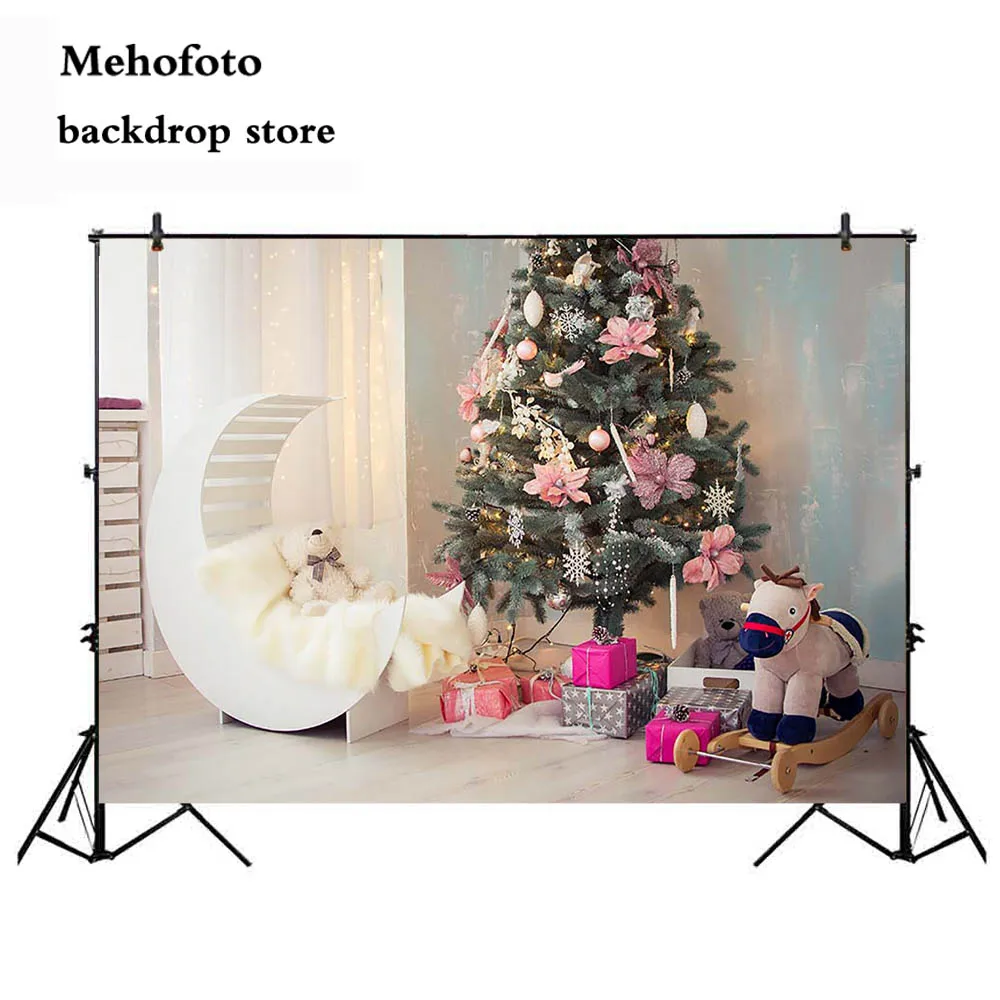

Mehofoto Newborn Baby Shower Photo Background Christmas Tree Photography Backdrop Wooden Floor Board Back Drop 7x5ft Cloth 147