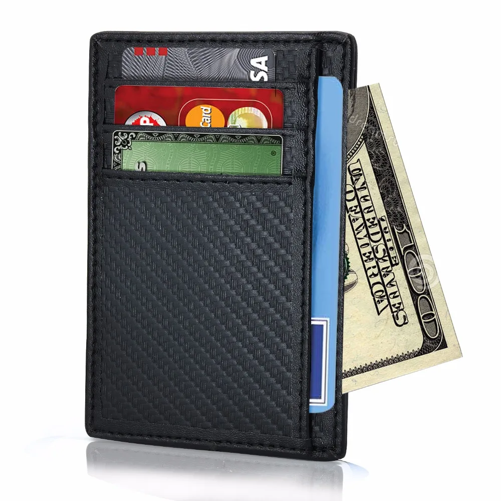 Carbon Fiber Credit Card Holder Ultra Slim Front Pocket Wallet RFID ...