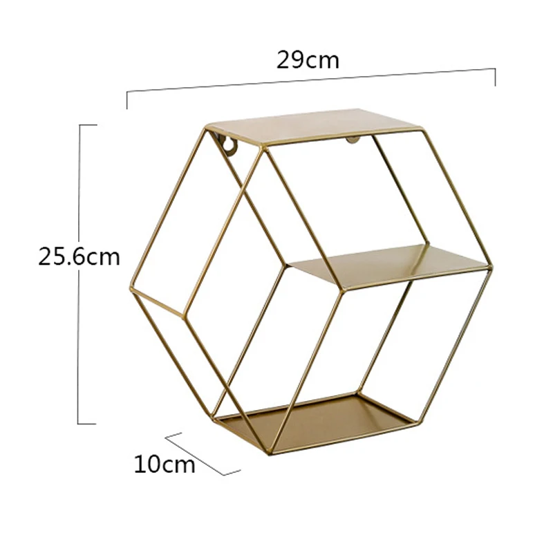 WHISM держатель для хранения с шестигранным подвесным орнаментом, железная настенная полка для гостиной, спальни, детской комнаты, домашнего декора - Цвет: Copper color