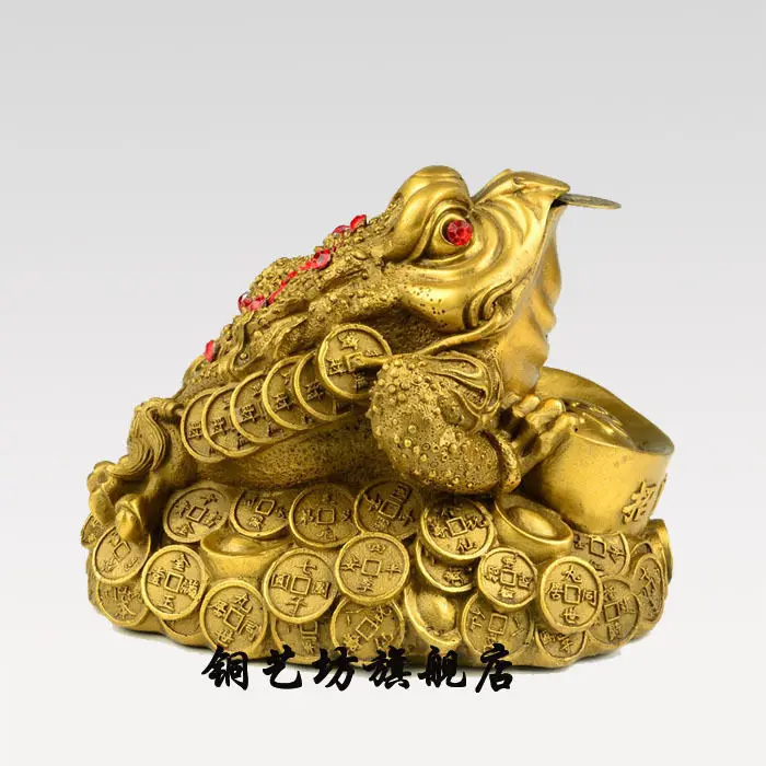 

SS 15" China Folk Bronze Yuanbao Coins Wealth Golden Toad Frog Statue Bronze