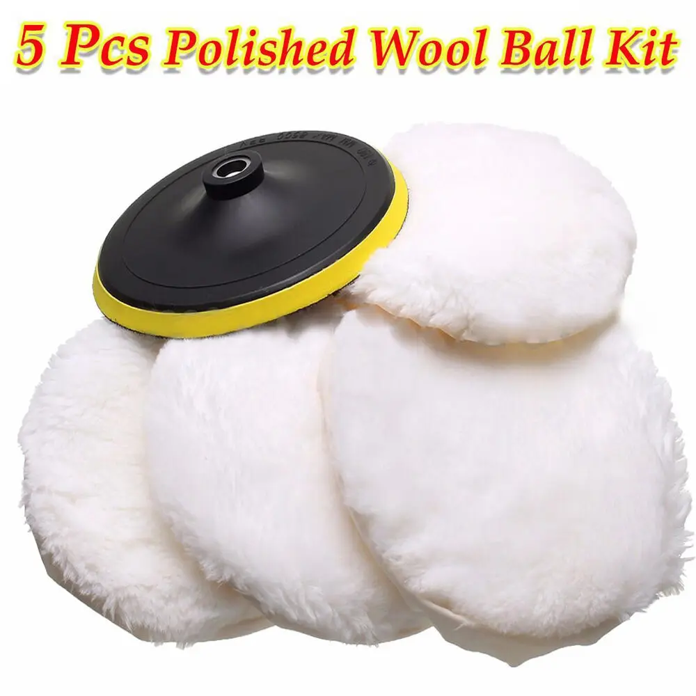 

7 Inch 5pcs 100% Wool Buffing Pad For Car Polishing Suitable Lambs Woollen Polishing Buffing Pad Wool Polisher Pads For Car Deta