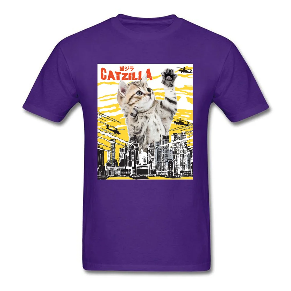 Funny-Catzilla-Cat Tshirts for Men Design NEW YEAR DAY Tops T Shirt Short Sleeve Cheap Casual Tops & Tees O Neck All Cotton Funny-Catzilla-Cat purple