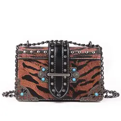 Тигр шаблон Crossbody сумки для Для женщин 2018 заклепки сумка женская цепочка Сумки и кошельки Сумочка новое поступление