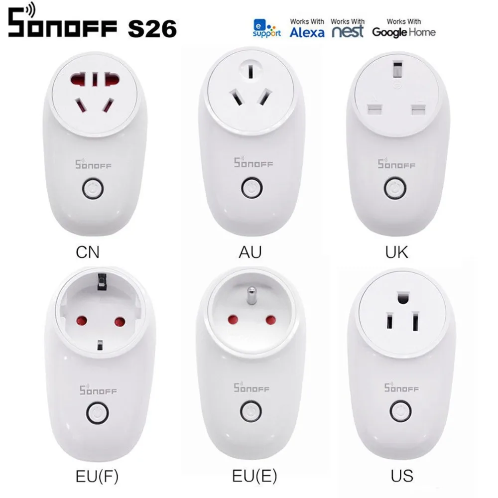 Sonoff S26 WiFi умная розетка США/Великобритании/ЕС, беспроводная штепсельная розетка, умная домашняя розетка, работающая с Alexa Google Assistant IFTTT