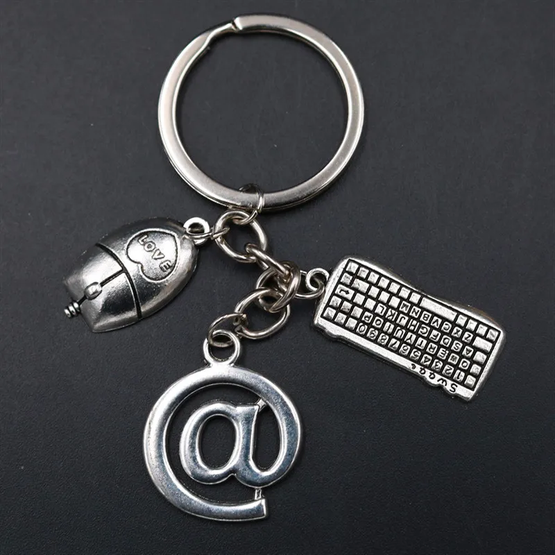 

WKOUD 1pc Antique Silver Mouse Keyboard Keychain @ Symbol Keychain Creative Metal Charm Personality Keychain Friends Gift A1838
