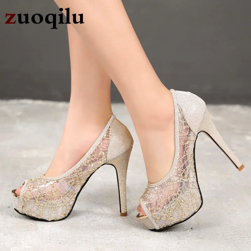 silver peep toe platform heels