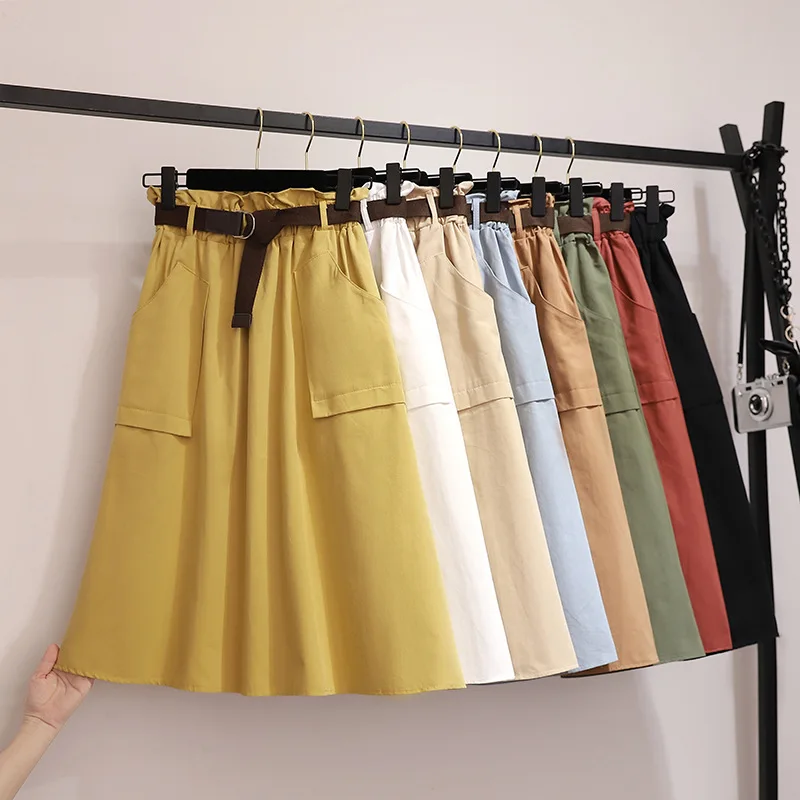 

Preppy Style 2019 Falda Mujer High Waist Skirt Cotton Womens A Line Skirts Summer Jupe Femme Korean Skirts Ladies With Pocket