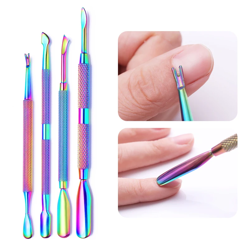 

LILYCUTE Nail Cuticle Pusher Dual-ended Colorful Silver Chameleon Pedicure Stainless Steel Dead Skin Remover UV Gel Nail Tools