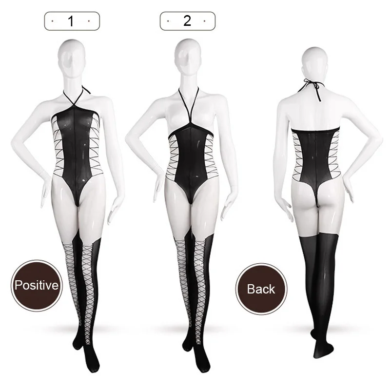New Sexy Sheer Line Halter Bodystocking Catsuit Sexy Lingerie for Women Backless Style Open Cup Tights Hot Erotic Babysuit