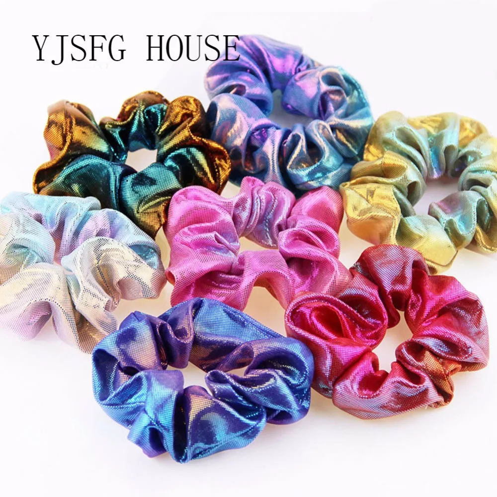 

Bronzing Colorfuls Elastic Hair Rope Laser Fashion 2019 Fashion Glitter Ponytail Holder Hair Ring Scrunchie Elastic Hairbands