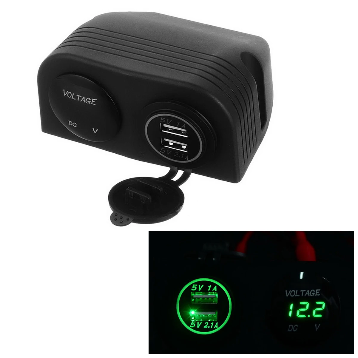 

DC 12V - 24V LED Digital Voltmeter + Dual USB Power Socket Panel 2.1A/1A USB Charger For Car Boat Rv Motorcycle Green Blue Red