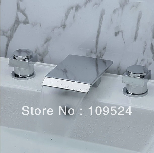 

FREE SHIPPING chrome clour 3 pieces widespread bathroom basin faucet NEW WATERFALL SINK SQUARE FAUCET