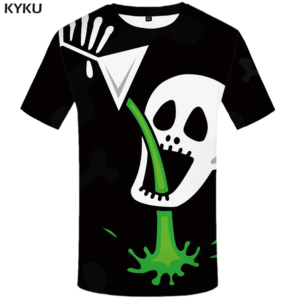 

KYKU Skull T shirt Men Skeleton Tshirt Printed Cartoon Tshirts Casual Black Shirt Print Gothic Anime Clothes Short Sleeve Summer