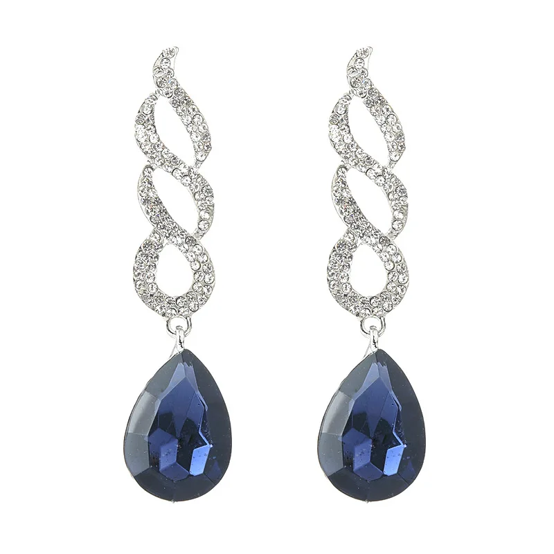 

BYSPT Crystal Wedding Long Earrings for Women Silver Color White Blue Color Fashion Bridal Earrings Wedding Jewelry