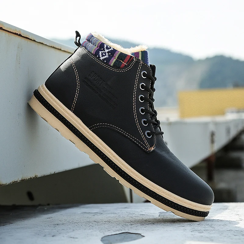 

VIXLEO Warm Winter Ankle Boots Men Casual Shoes Lace-Up Autumn Leather Waterproof Work Tooling Mens Boots Military Army Botas
