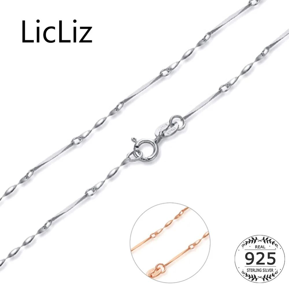 

LicLiz 925 Sterling Silver Twisted Singapore Chain DIY Necklace 40/45cm Long 1mm Width White/Rose Gold Plated Jewelry LN9987
