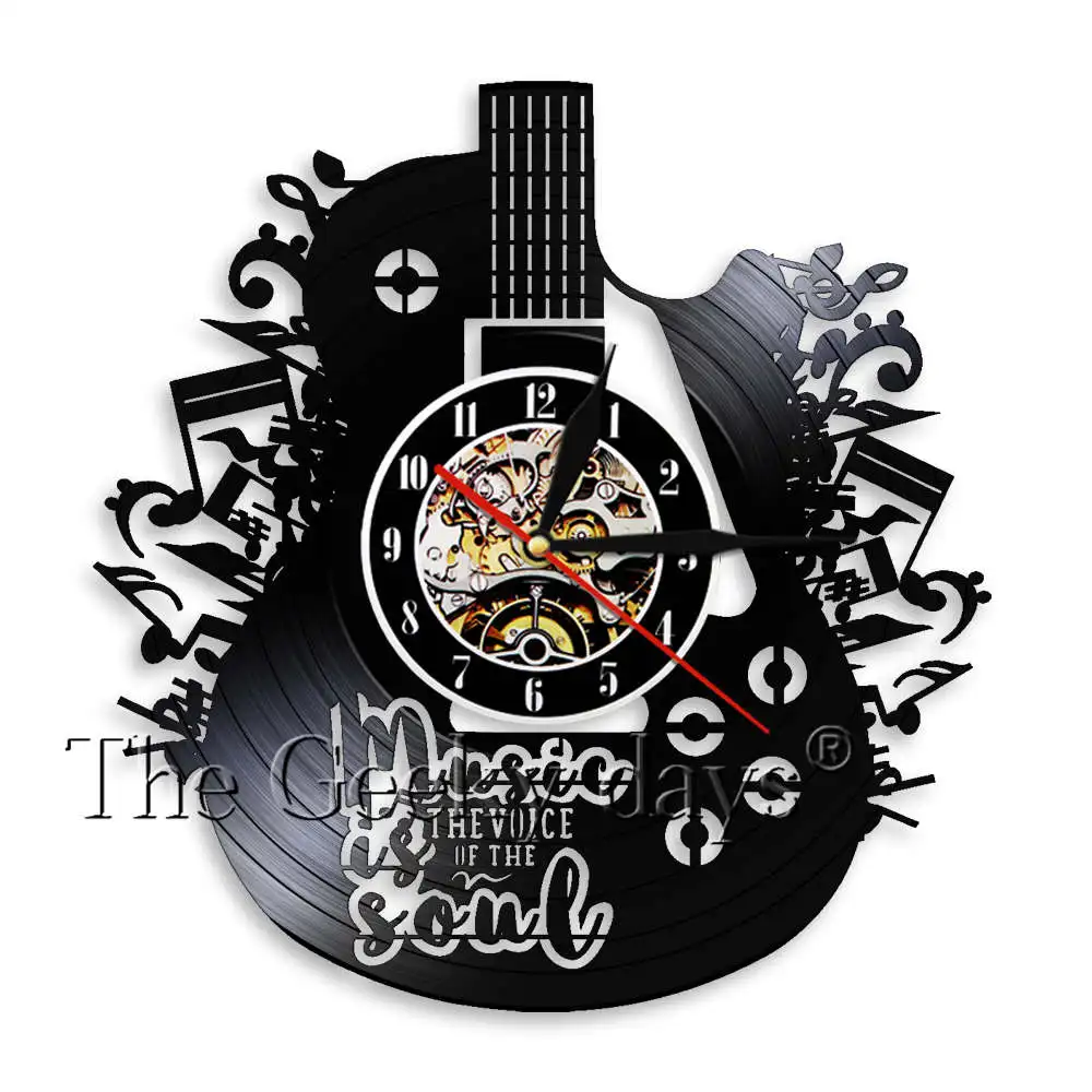 Музыка есть душа Виниловая пластинка настенные часы гитара художественные декоративные часы 3D настенные часы музыкальный инструмент Настенный декор для комнаты - Цвет: Without LED Light