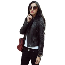 Осенняя Новая модная черная Женская куртка кожаная короткая куртка PU байкерская куртка пальто молния женская кожаная куртка