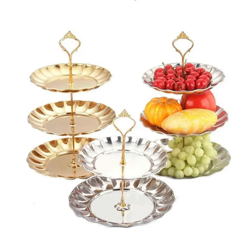 Fruit Plates Stand Pastry Tray Candy Dishes Cake Desserts 2 3 Layer Stainless Steel Party Home
