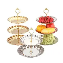 Obst Platten Stehen Gebäck Tablett Süßigkeiten Gerichte Kuchen Desserts 2/3 Schicht Edelstahl Partei Dekoration 2017 Kostenloser Versand