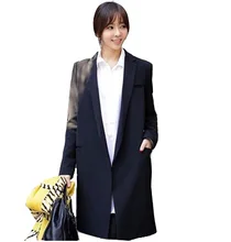 New 2016 Autumn Women long coat black Small suit loose blazer slim jacket women’s thin plus size outerwear