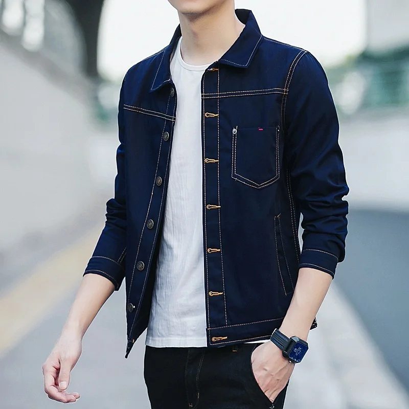 

Denim jacket spring new men's casual denim jacket thin section large size S-XXXL men's solid color tooling cotton denim jacket