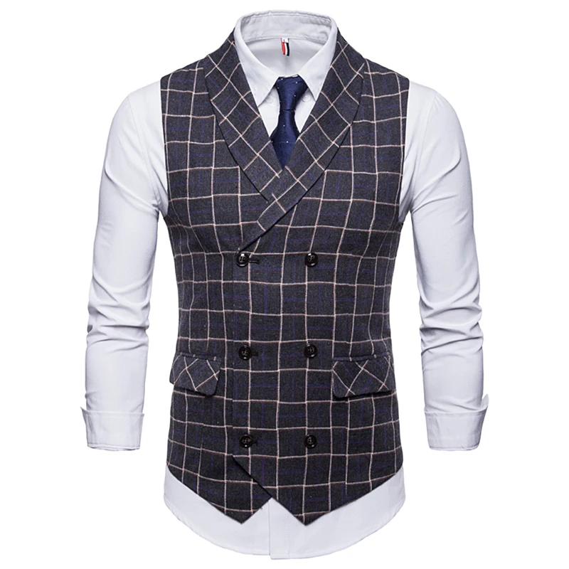 ZEBERY Mixed Cashmere Double-breasted Men's Vest High Quality Light Luxury Suit Collar Suit Vest Warm Gentleman Top