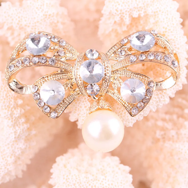 gold plated bowknot brooches pearl pendant  (6)