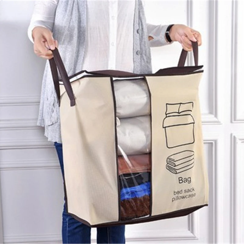Non woven Portable Storage Bag Folding Clothing Bags for Pillow Quilt