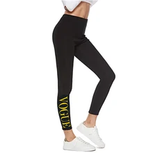 Женские леггинсы с принтом VOGUE, женские леггинсы с высокой талией, забавные Леггинсы с принтом Fintess, черные брюки, повседневные женские леггинсы с золотыми буквами