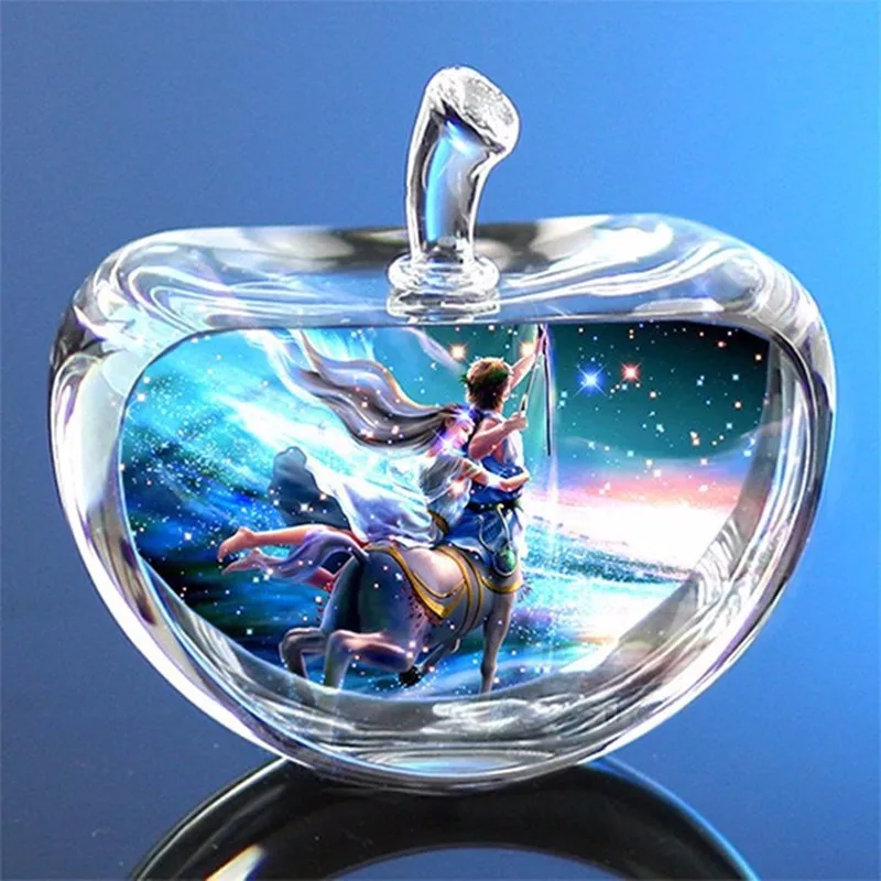 12 Constellations Statuettes Crystal Glass Apple Figurines Miniature