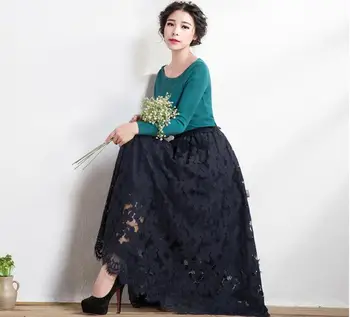 

spring new women long skirt elegant Slim lace elastic waist skirts