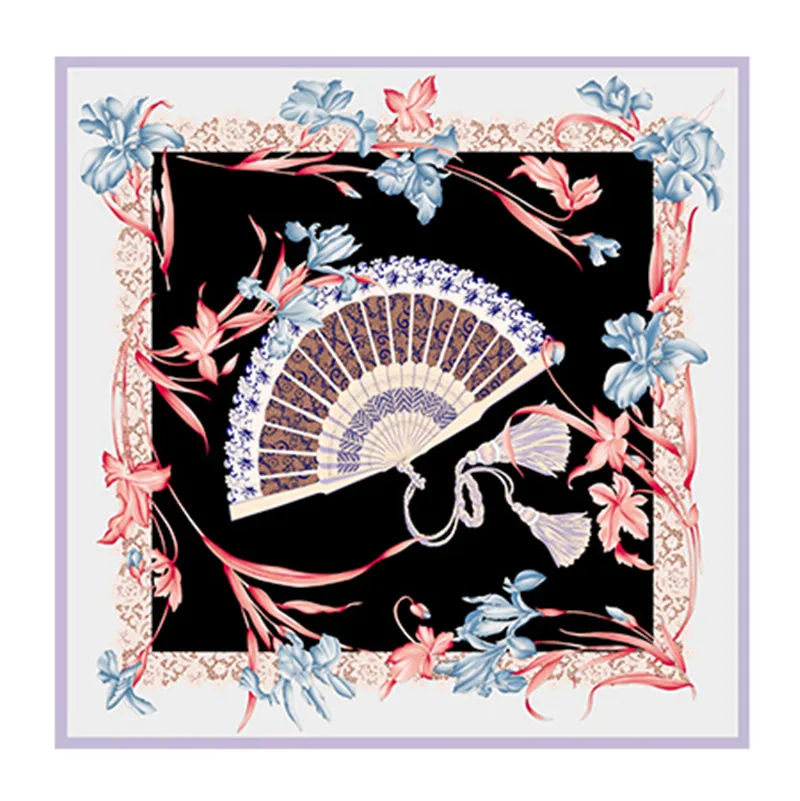 [BAOSHIDI] Осень Новое поступление шелк 16 момме толстый чистый Шелковый большой квадратный шарф, цветочный узор элегантные шарфы для женщин - Цвет: 1021170234