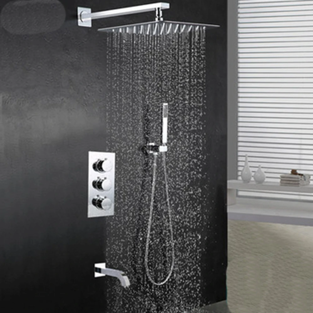 Wall Mount Rainfall Shower Faucet Brass Chrome Shower Mixer Tap 8