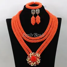 Индийская Свадебная Коралловые бусы ожерелье, набор в нигерийском стиле свадебные туфли ручной работы комплект украшений в африканском стиле больших размеров бисер CJ655