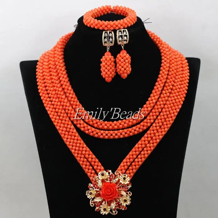 Indian Bridal Coral Beads Necklace Set Nigerian Wedding