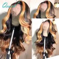 Side part Lace Front Human Hair Wigs 130% 180% Density Ombre Highlight color Brazilian Remy Hair Pre-Plucked 13x6 Wavy Qearl