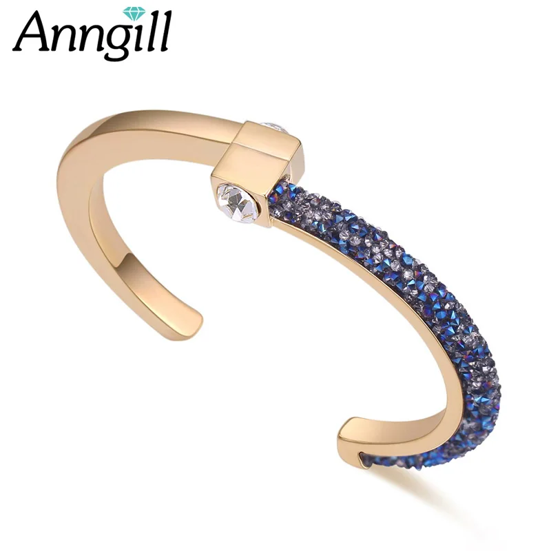 

ANNGILL Adjustable Open Crystal From Swarovski Bracelets & Bangles 2 Color Cuff Bracelet For Women Jewelry Gift For Girls