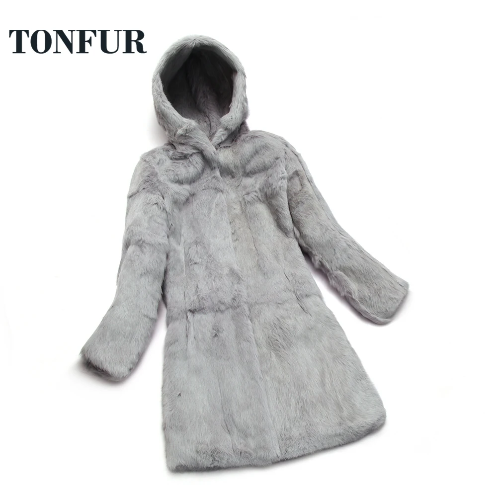 

Real Fur Coat Hooded Natural Whole Skin 100% Rabbit Fur Long Coat Plus Size Factory Real Price Sale Low Discount sr655