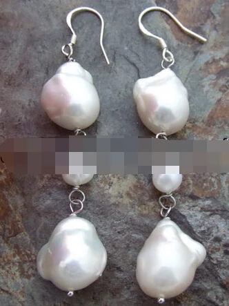 

free shipping 13378 White Keshi Pearl 925 Silver Hook Earring