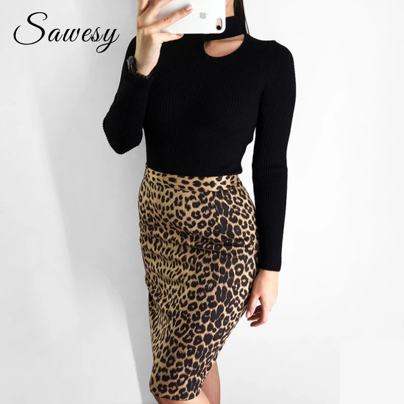

High Waist Leopard Skirt Women 2018 Fashion Autumn Winter Pencil Skirts New Arrival Sexy Midi Bodycon Skirts Female Club Skirt